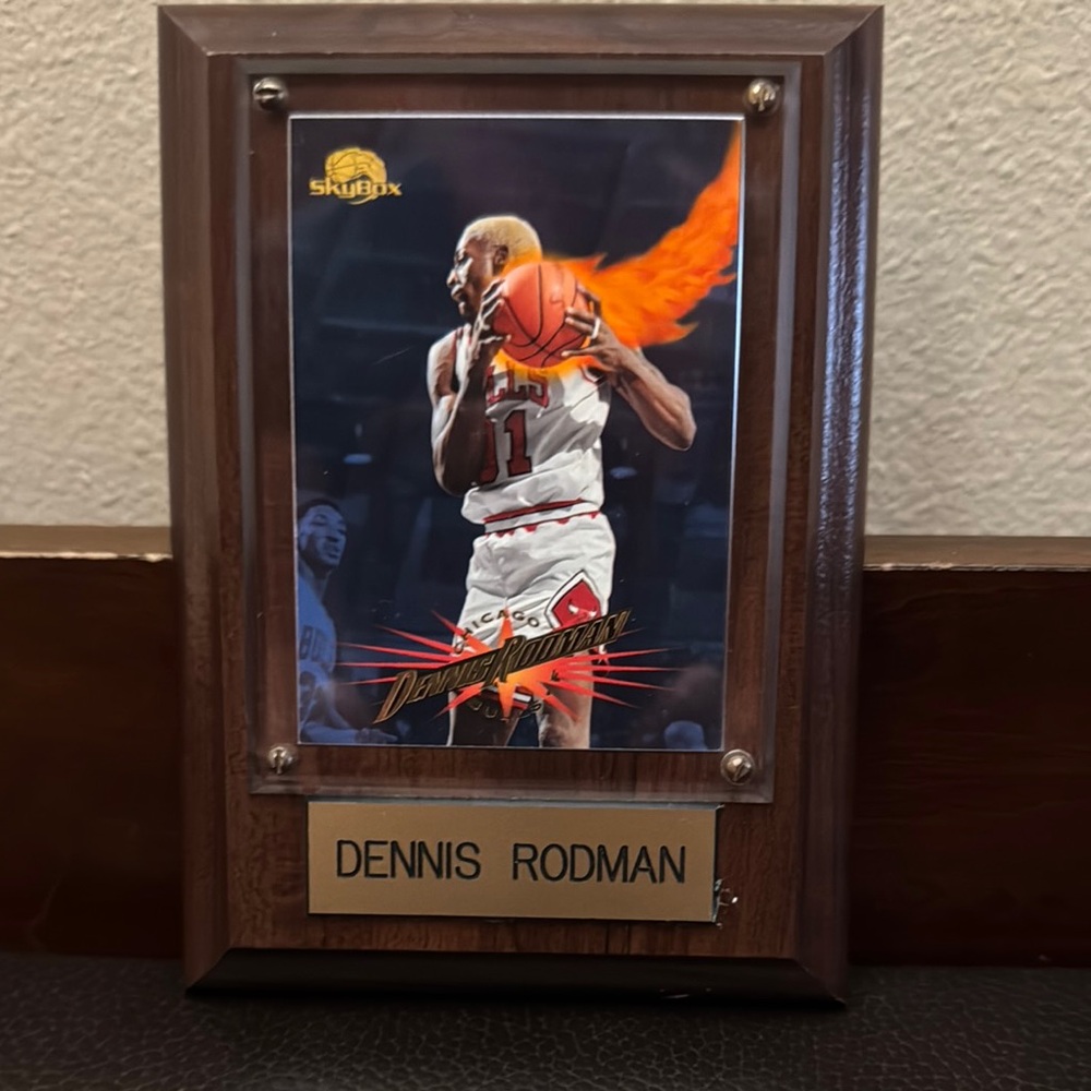 Dennis Rodman Skybox Basketball Card Brown Plaque Frame